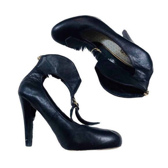 Matiko Black Leather Buckle Cut-Out Heels - Size 8.5 - Picture 1 of 8